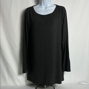 Cable & Gauge Solid Charcoal Long Pullover Soft Sleek Women’s Size Large Blouse
